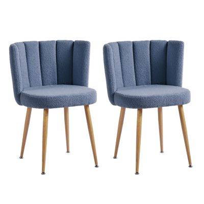 Modern haze blue dining chair(set of 2 ) with iron tube wood color legs, shorthair cushions and comfortable backrest, suitable for dining room, living room, cafe, simple structure.
