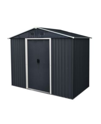 8ft x 4ft Outdoor Metal Storage Shed with Sliding Door and foundation for Backyard, Patio, Lawn (Black and White