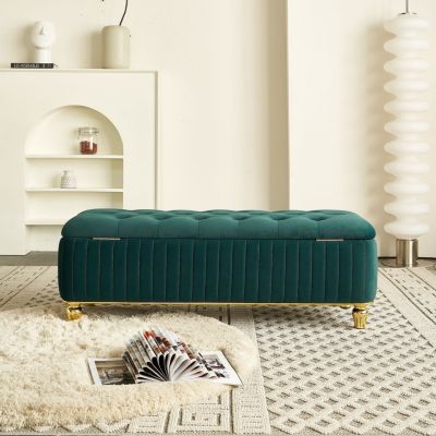 Streamdale 47'' Velvet Storage Ottoman, Gold Accents