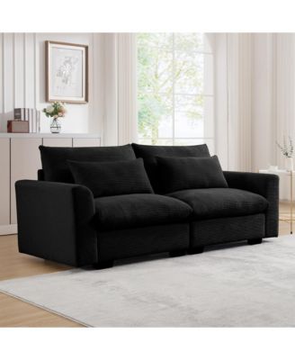 Modern Sofa 2 Seater Corduroy Fabric Sofa with Armrests for Apartment Living Room, Black