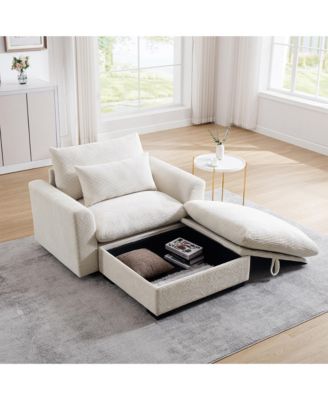 Beige Corduroy Sofa Couch, Modular Couch with Storage Ottoman, Couch Deep Seat Couches for Modern Living Room/Apartment/Office