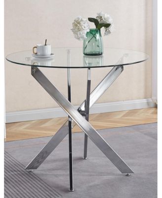 Streamdale Modern Glass Dining Table with Metal Cross Legs