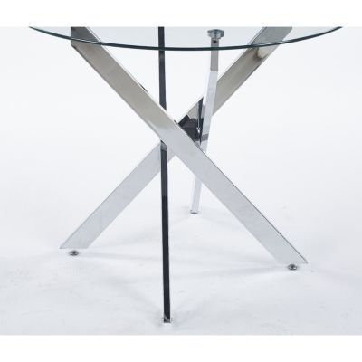 Streamdale Modern Glass Dining Table with Metal Cross Legs