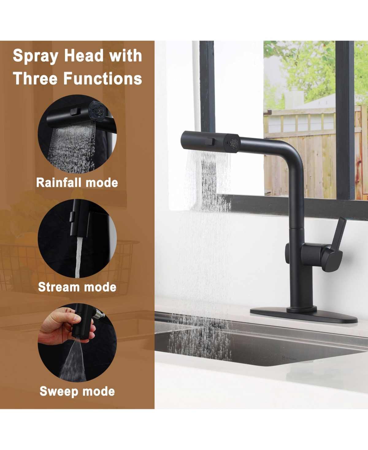 Mondawe 360° Swivel Single Handle Pull Out Sprayer Kitchen Faucet