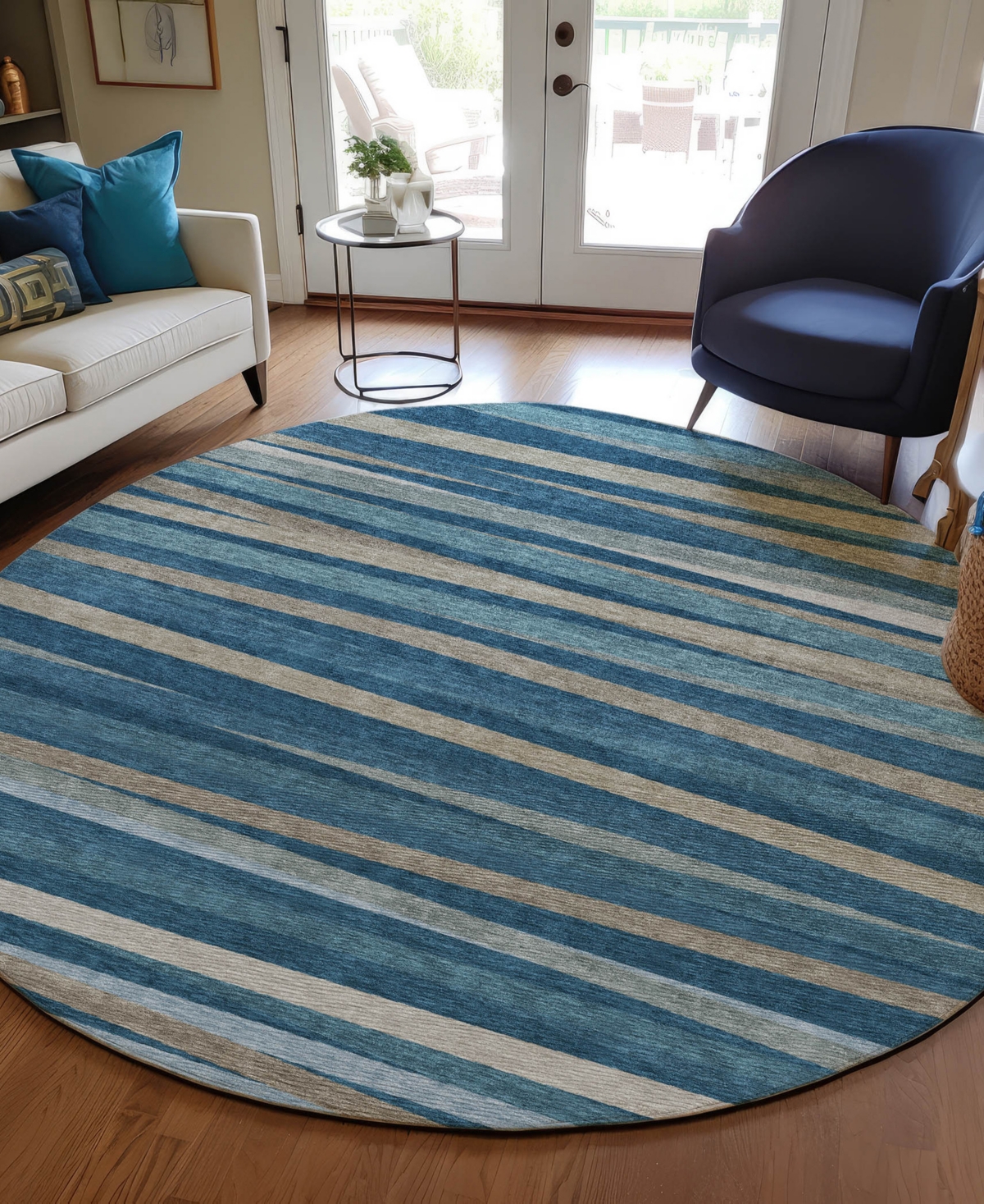 Addison Chantille Machine Washable Acn997 8'x8' Round Area Rug In Denim