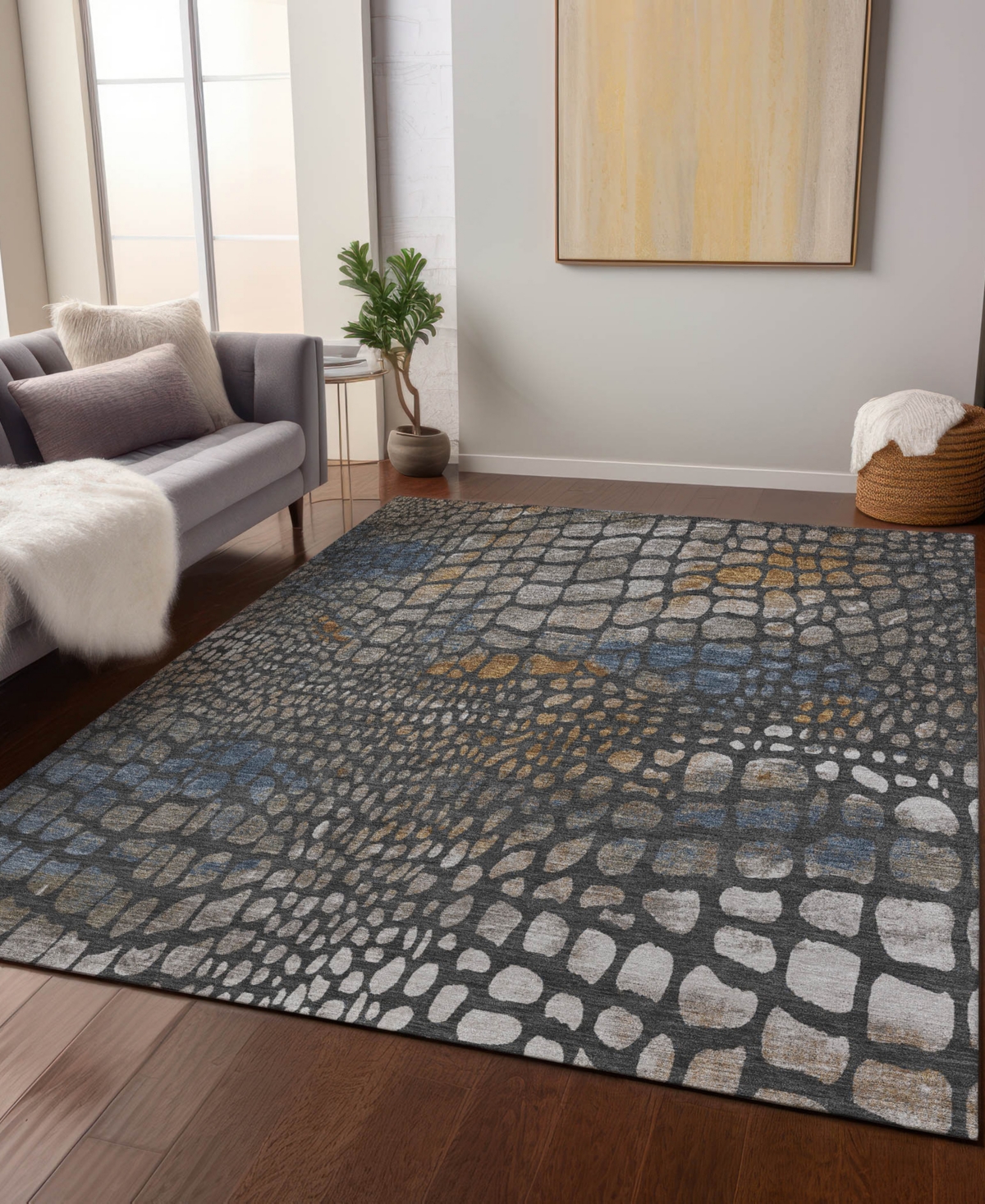 Addison Chantille Machine Washable Acn988 5'x7'6" Area Rug In Charcoal
