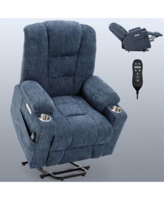 |Large Size  Chenille Fabric & Steel Frame Power Lift, Massage & Heat,  2 Steel Cup Holders  Recliner  chair