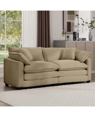 Modern Fabric Living Room Sofa with 4 Pillows Upholstered Large Deep Seating Loveseat, Tan Corduroy