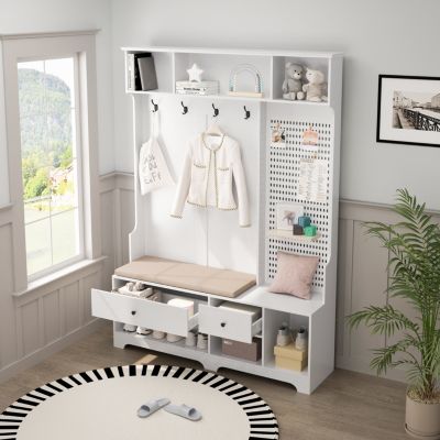 Streamdale Hallway Hall Tree with Bench, Shelves & Pegboard