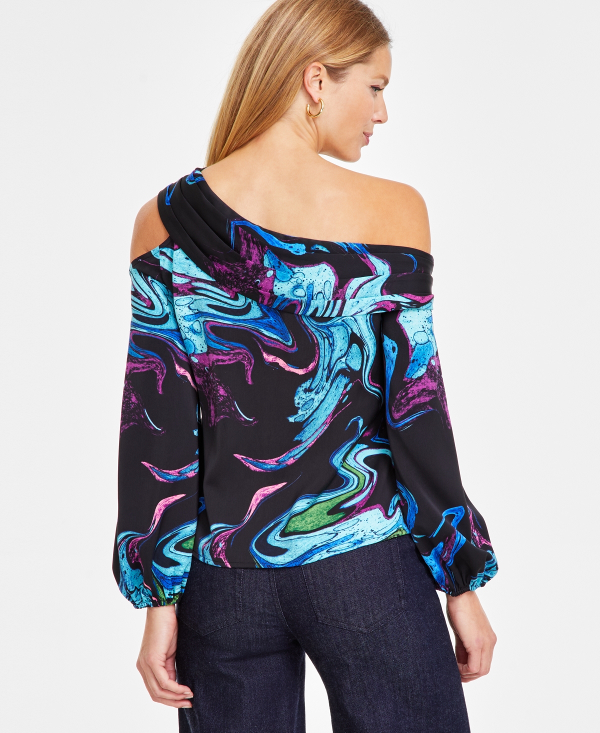 Inc International Concepts Women's Printed Asymmetrical One-shoulder Top, Exclusively At Macy's In Meara Marb
