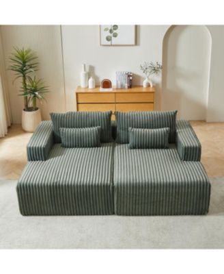 87" Oversized plush corduroy Sectional Lounge Chaise, Reclining Sofa Bed