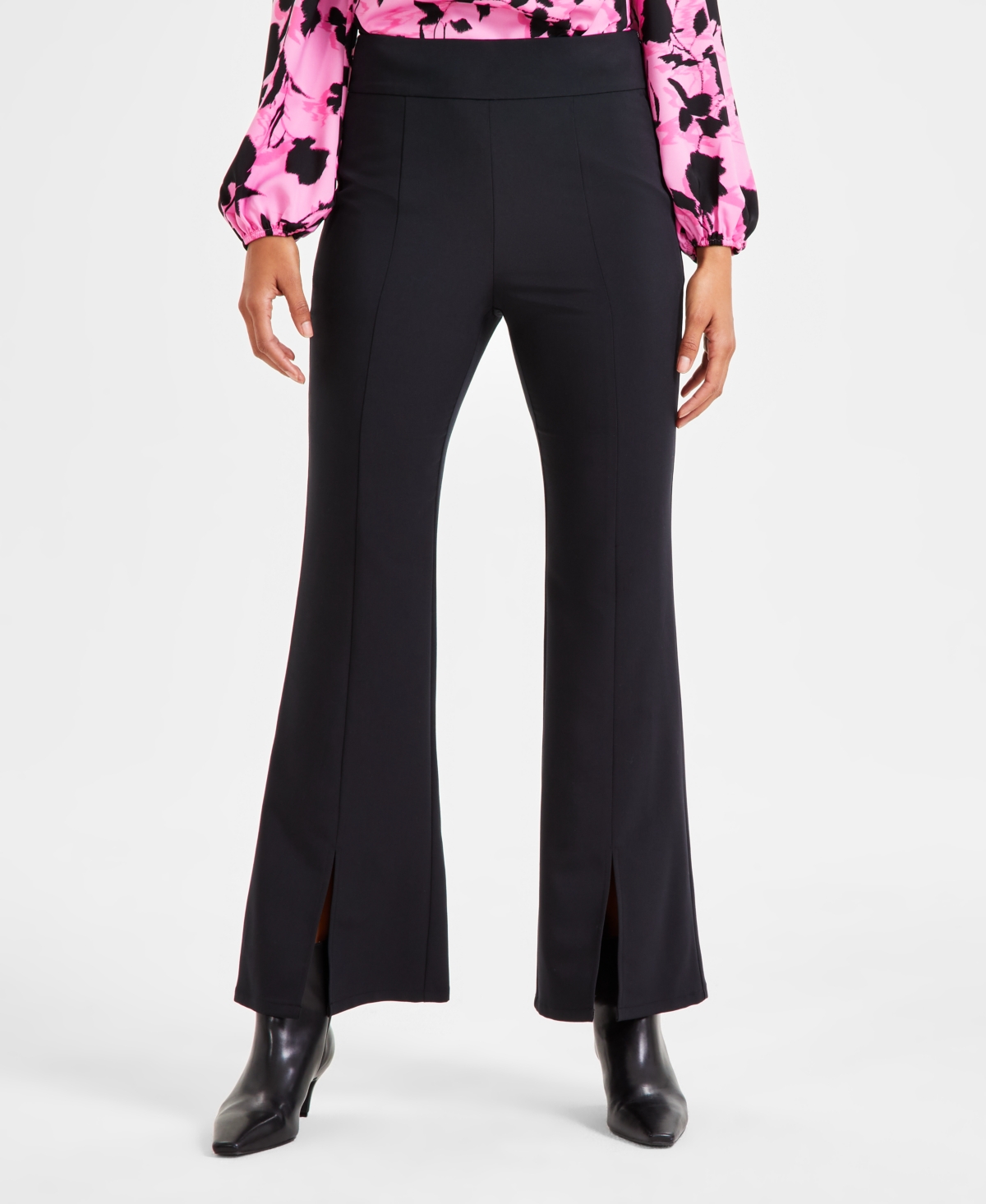 Shop Inc International Concepts Women's High-rise Wide-slit Flare-leg, Exclusively At Macy's In Deep Black
