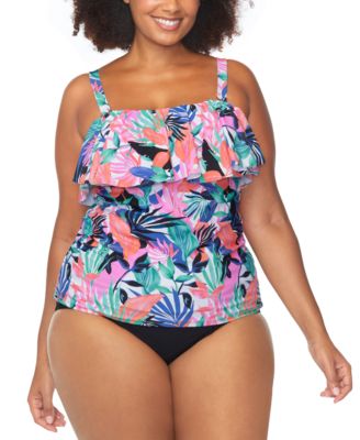 Trendy Plus Size Sella Ruffled Tankini Top Costa Ruched Bikini Bottoms