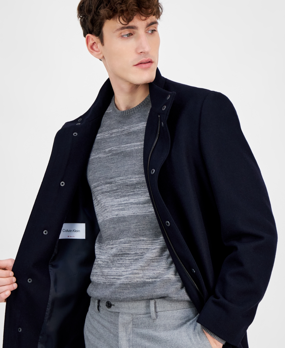 Calvin Klein Men's Mayden Slim-fit Wool Blend Overcoat In Dark Navy
