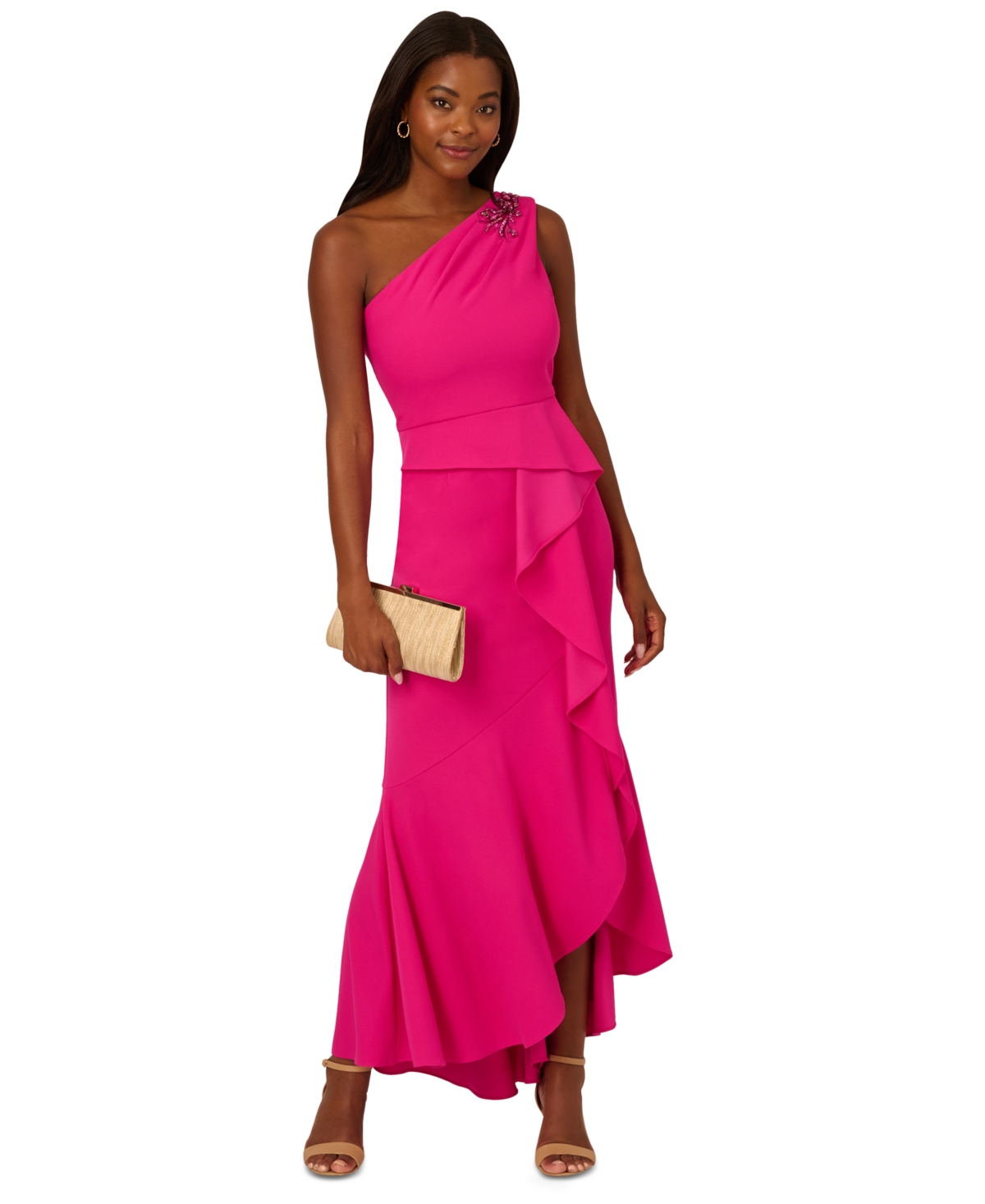 Adrianna Papell Women's Beaded One-shoulder Gown In Fuchsia