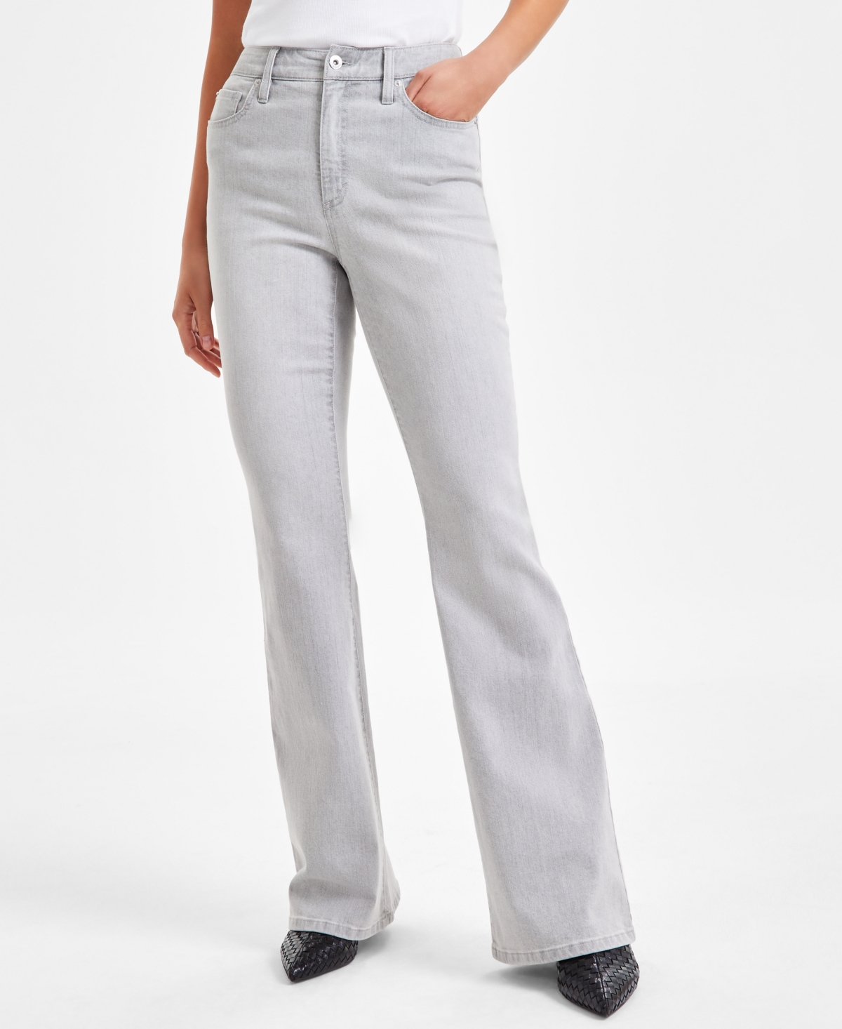Shop Inc International Concepts Women's High-rise Flare Jeans, Exclusively At Macy's In Light Grey