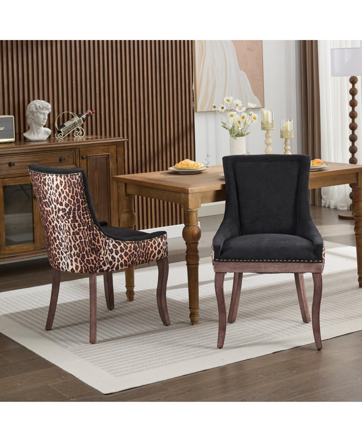 Streamdale Furniture Ultra Side Dining Chair, Thickened fabric chairs with neutrally toned solid wood legs, Bronze nail head, Set of 2Print