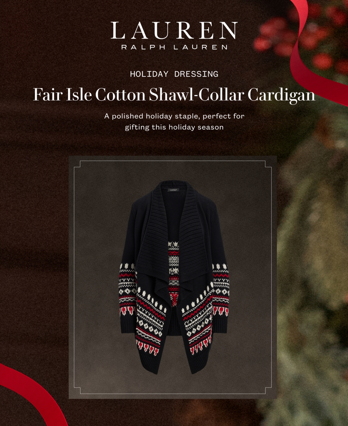Lauren Ralph Lauren Women's Fair Isle Cotton Shawl-Collar Cardigan, Regular & Petite -Cream