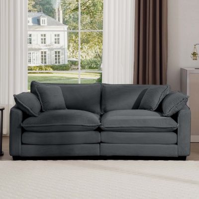Modern Fabric Living Room Sofa with 4 Pillows Upholstered Large Deep Seating Loveseat, Grey Corduroy