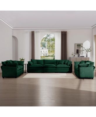 Modern Fabric Living Room Sofa 2-Piece Set, One 2-Seater Sofas, One 3-Seater Sofas Sofa with 8 Cushion Upholstery Large Deep Seat Recliner, Green Corduroy Fabric