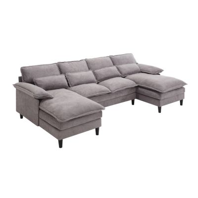 Streamdale U-Shaped Modular Sofa Couch with Waist Pillows and Chaise Lounge (Gray, Terrycloth)
