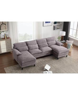 Streamdale U-Shaped Modular Sofa Couch with Waist Pillows and Chaise Lounge (Gray, Terrycloth)