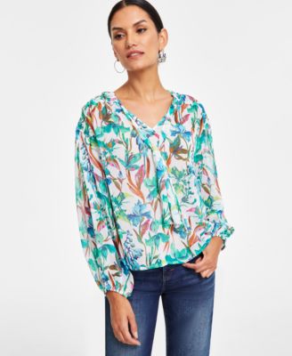 I.N.C. International Concepts - Women's Printed Tie-Neck Top