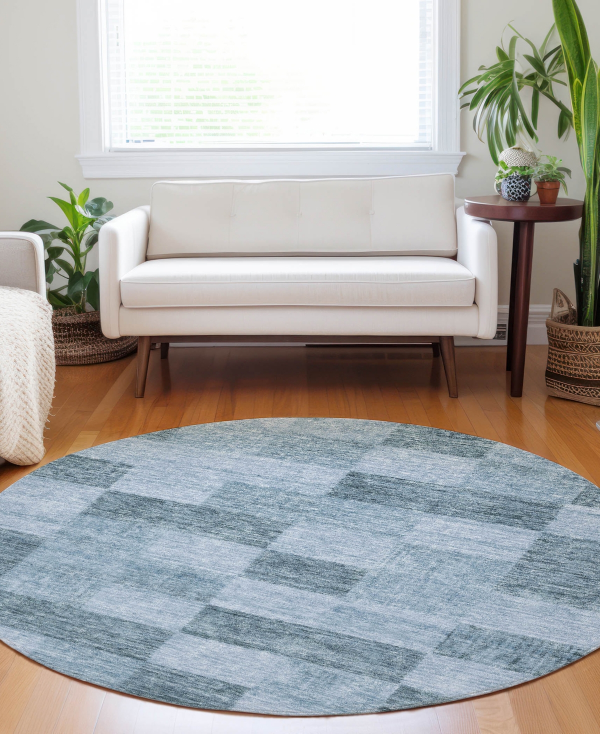 Addison Chantille Machine Washable Acn1139 8'x8' Round Area Rug In Denim