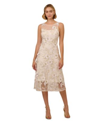 Women's Floral Embroidery Illusion Fit & Flare Midi Dress
