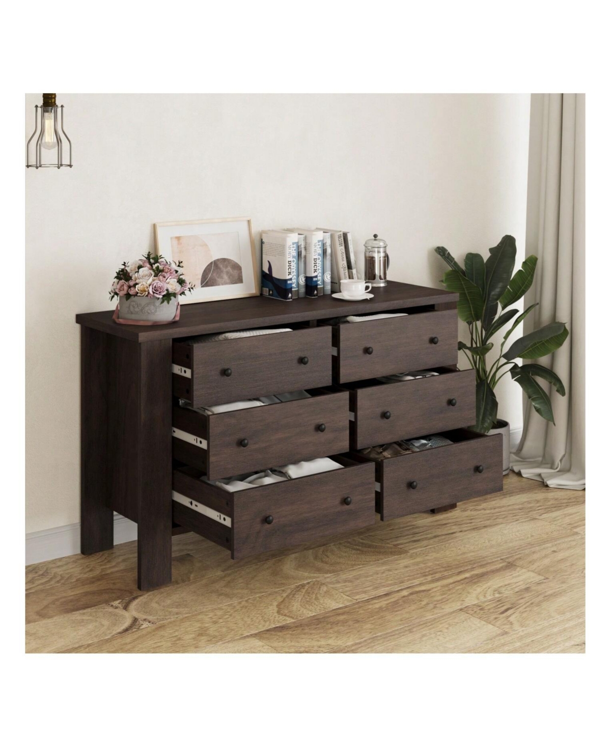 gaomon 6 Drawer Dresser For Bedroom Modern Wood Dresser With Metal Handle Large Storage Cabinet Organizer Units For Clothing Closet Bedroom Living Roo
