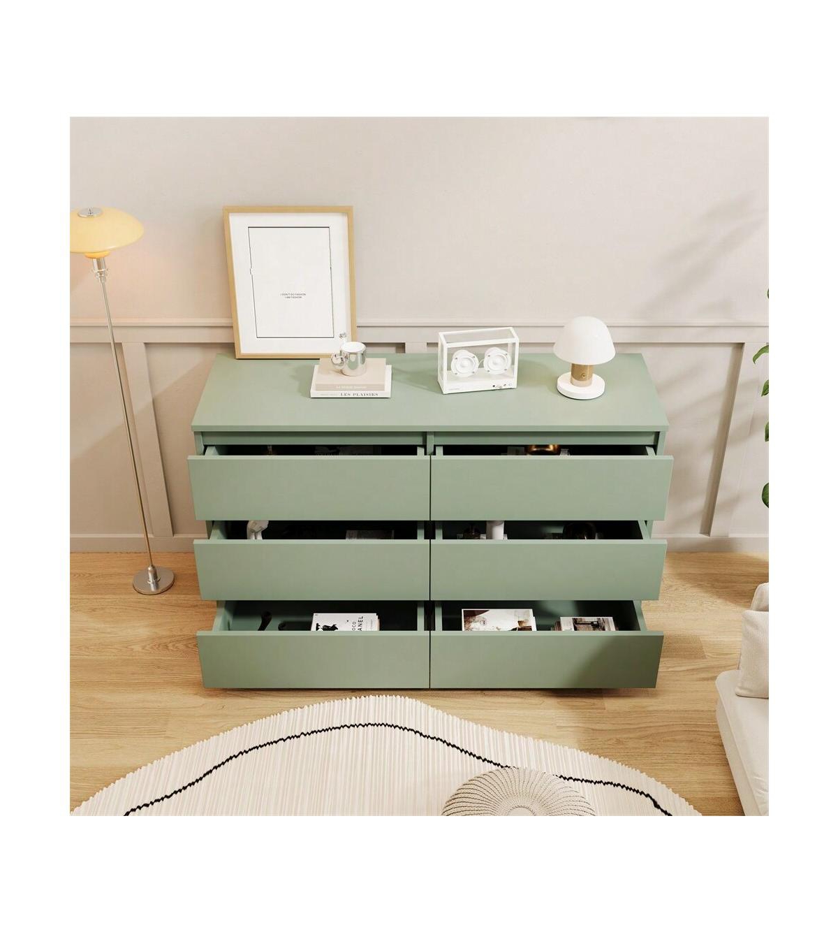 gaomon 6 Drawer Double Dresser, Dresser Closet With Modern Wide Chest Of 6 Sliding Drawers, Large Storage Cabinet For Bedroom Hallway Nursery Living R