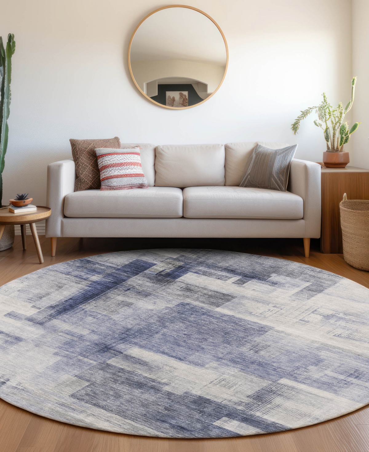 Addison Chantille Mahine Washable Acn1067 8'x8' Round Area Rug In Denim