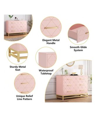 Dresser For Bedroom With 6 Drawer Double Dressers, Modern Wooden Dresser Chest, Beside Table For Closet, Nursery, Living Room