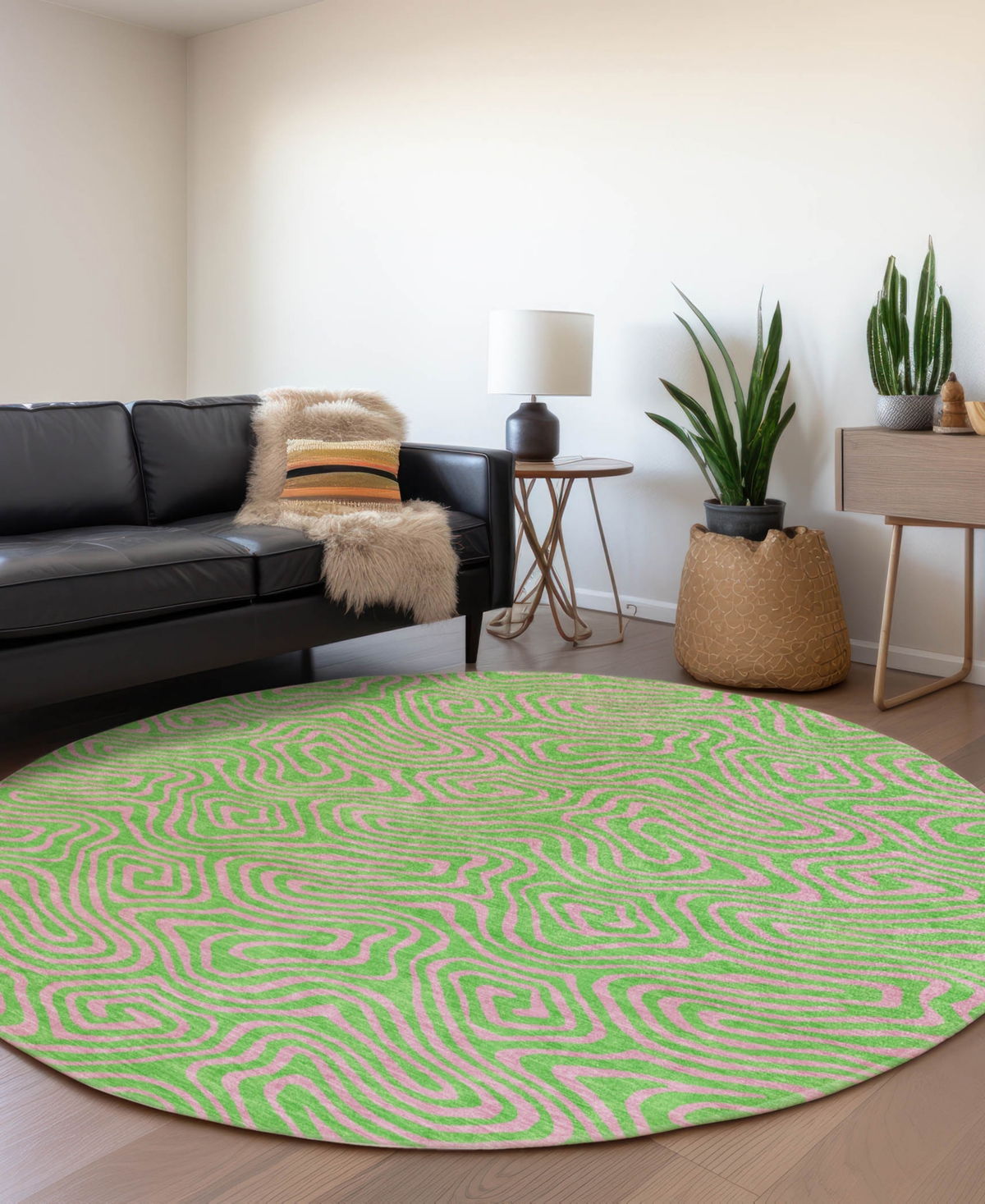 Addison Chantille Mahine Washable Acn1031 8'x8' Round Area Rug In Lime
