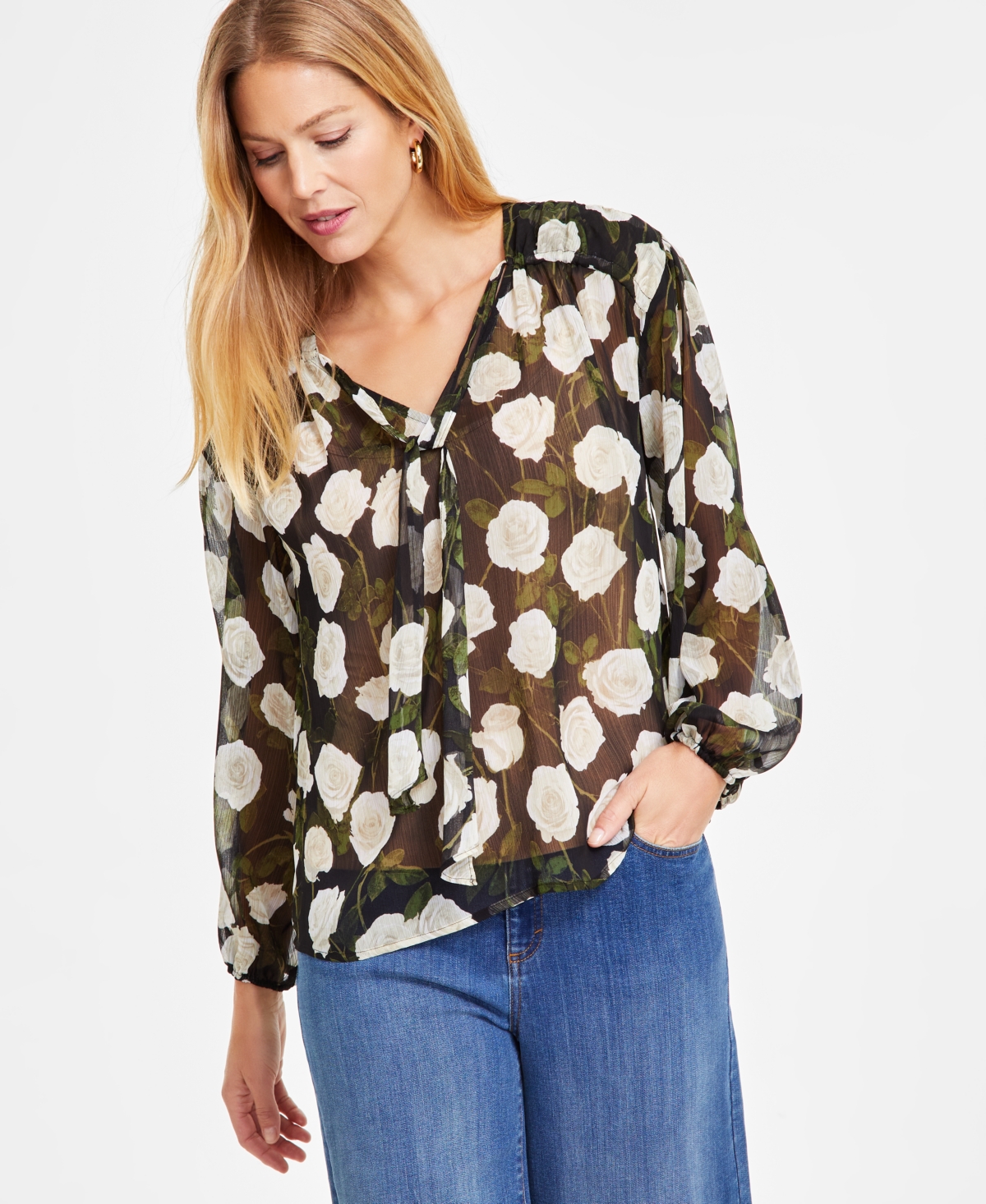 Women's Printed Tie-Neck Top, Exclusively at Macy's - Velma Rose