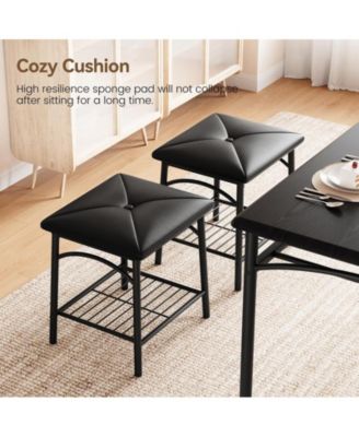 Dining Table with Benches, Kitchen Table Set for 4, Dining Room Table Set with Upholstered Bench and Square Stools, Metal and Wood Dining Table Set for 4 with Storage for Small Space-Vintage