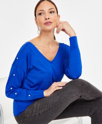 I.N.C. International Concepts - Women's Double V-Neck Rhinestone-Sleeve Top