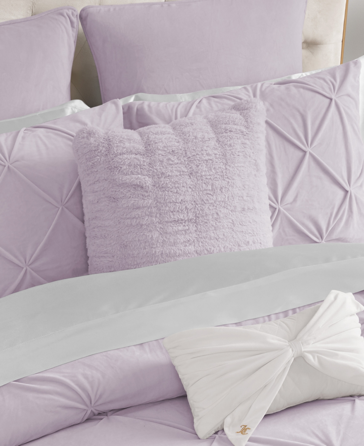 Juicy Couture Pleated Faux Fur Decorative Pillow, 20" X 20" In Orchid Petal Purple