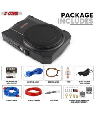 10 inch Slim Under Seat Car Audio Subwoofer 800W Active Powered Under-Seat Built in Amplifier Truck Sub Woofer in Enclosure Box + Wiring Kit & Remote Control BTUBE UNDR ST 150