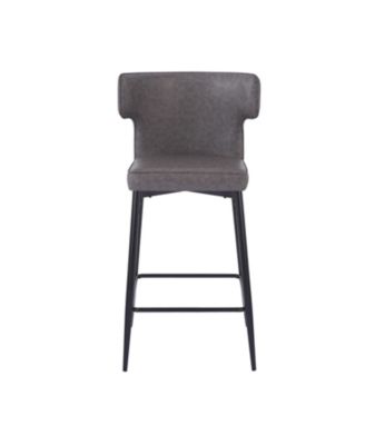 28inch Counter Height Bar Stools Set of 2, Modern Bar Upholstered Chairs with PU Leather, Metal Footrest and Frame for Kitchen Island, Bar Table, Dining Room, Gray