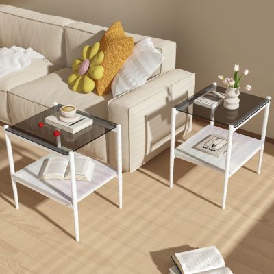 Modern Gray Glass Living Room Table Set