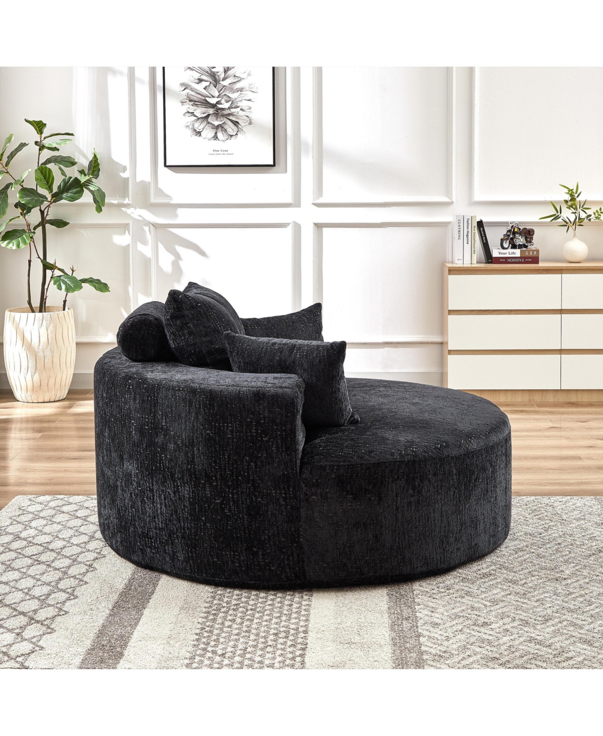 55''L Chenille Sponge single sofa,No Assembly Required,Fluffy Modern Sleeper Chair for Living room, Bedroom, Lounge and Projection Room(Not a swivel c