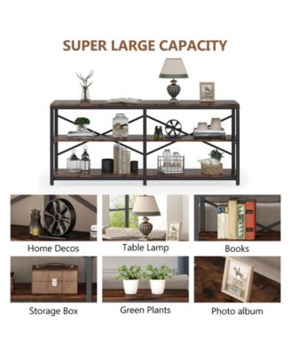 70.9" MDF Industrial 3-Tier Console Table – Extra Long Entryway/Sofa Table with Storage Shelves