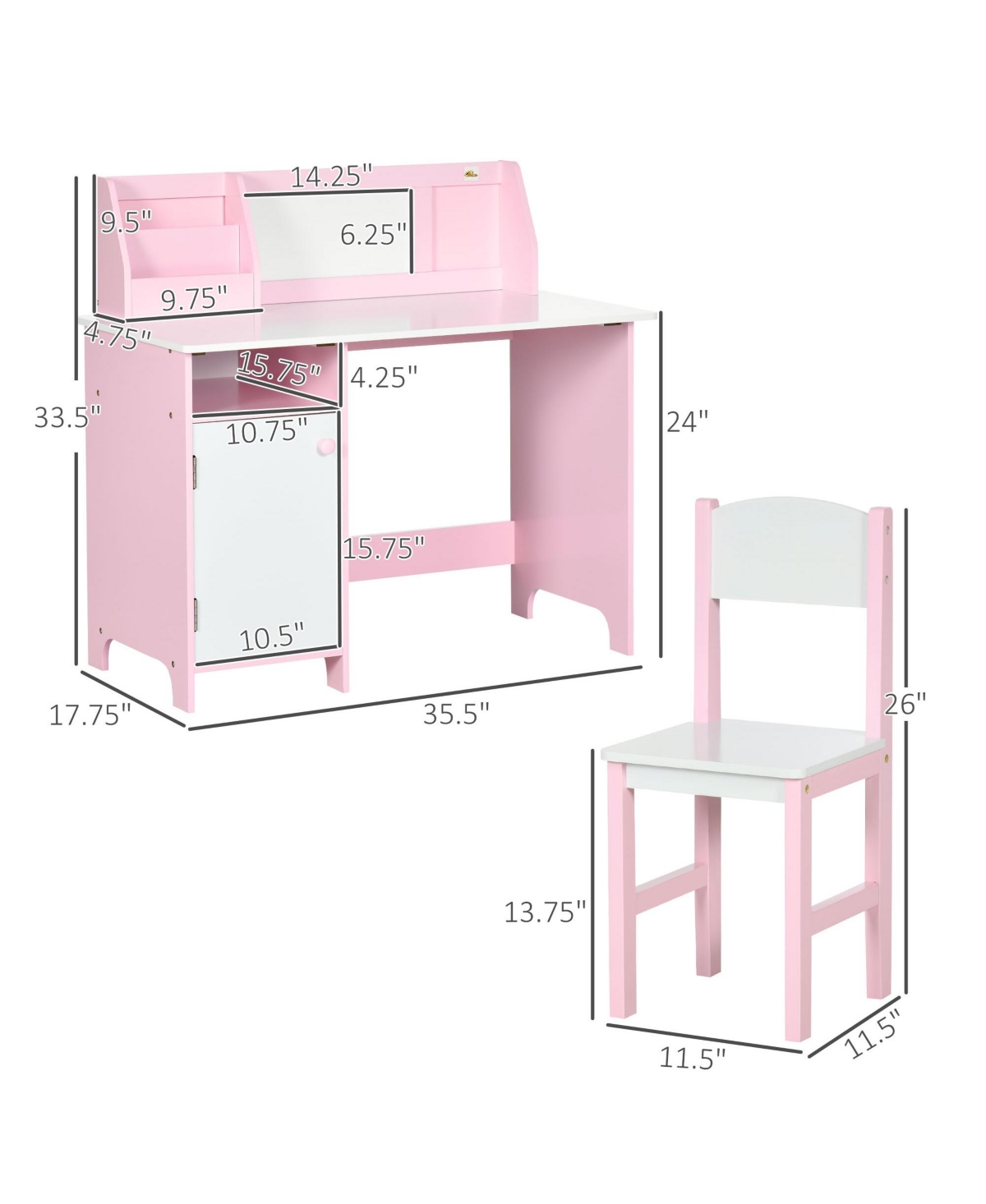 Qaba Toddler Table and Chair Set, Kids Writing Desk Homework Table,