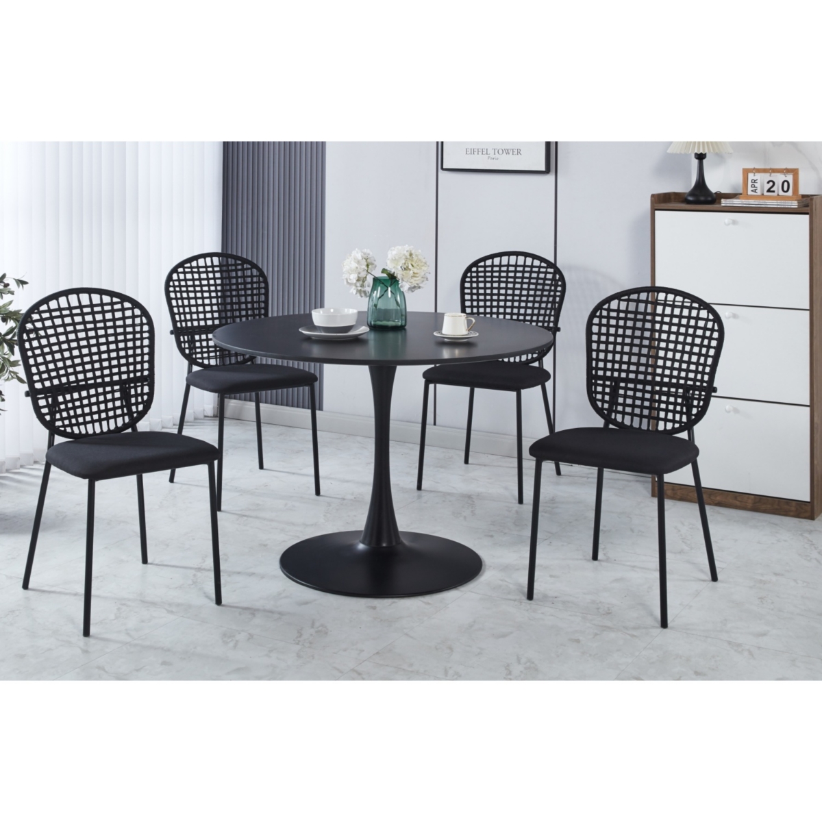 Streamdale Furniture 1+4,5pieces dining set, Table metal leg Mid-century Dining Table for 4-6 people With Mdf Table Top, Pedestal Dining Table, End Ta
