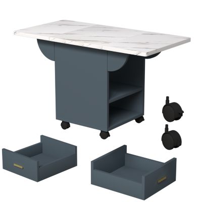 Folding Dining Table with Wheels, Storage, and Drawers