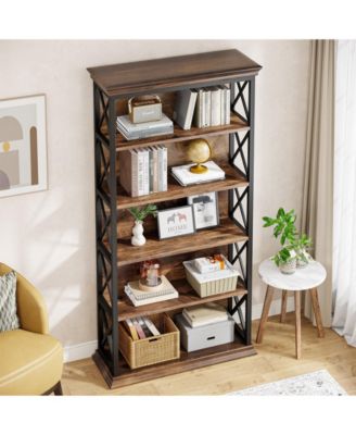 71 Inches 6-Tier Industrial Bookshelves and Bookcases, Floor Standing 5 Shelf Display Storage Shelves Tall Bookcase