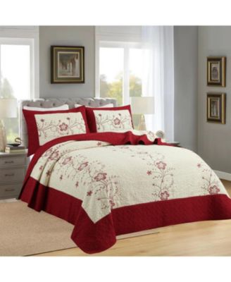 3 Piece Queen Size Embroidery Quilt Set Lightweight Bedspread Set Queen