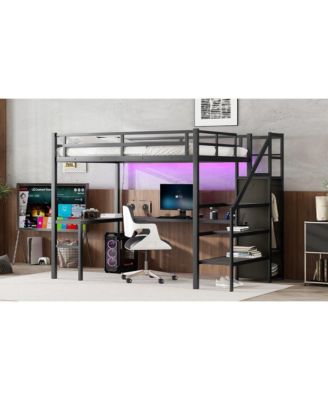 Streamdale Full XL Loft Bed with L-Shaped Desk, Wardrobe, and LED