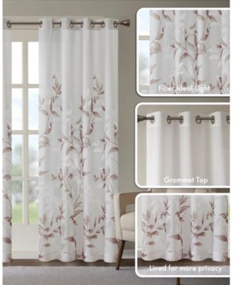 Cecily Burnout Printed Sheer Window Curtain, 95 inches long Single Sheer Curtain Panel, Width 50 curtains sheer for Bedroom and Living Room, Easy To Hang, Fits up to 1.25" Diameter Rod Mauve sheer curtains